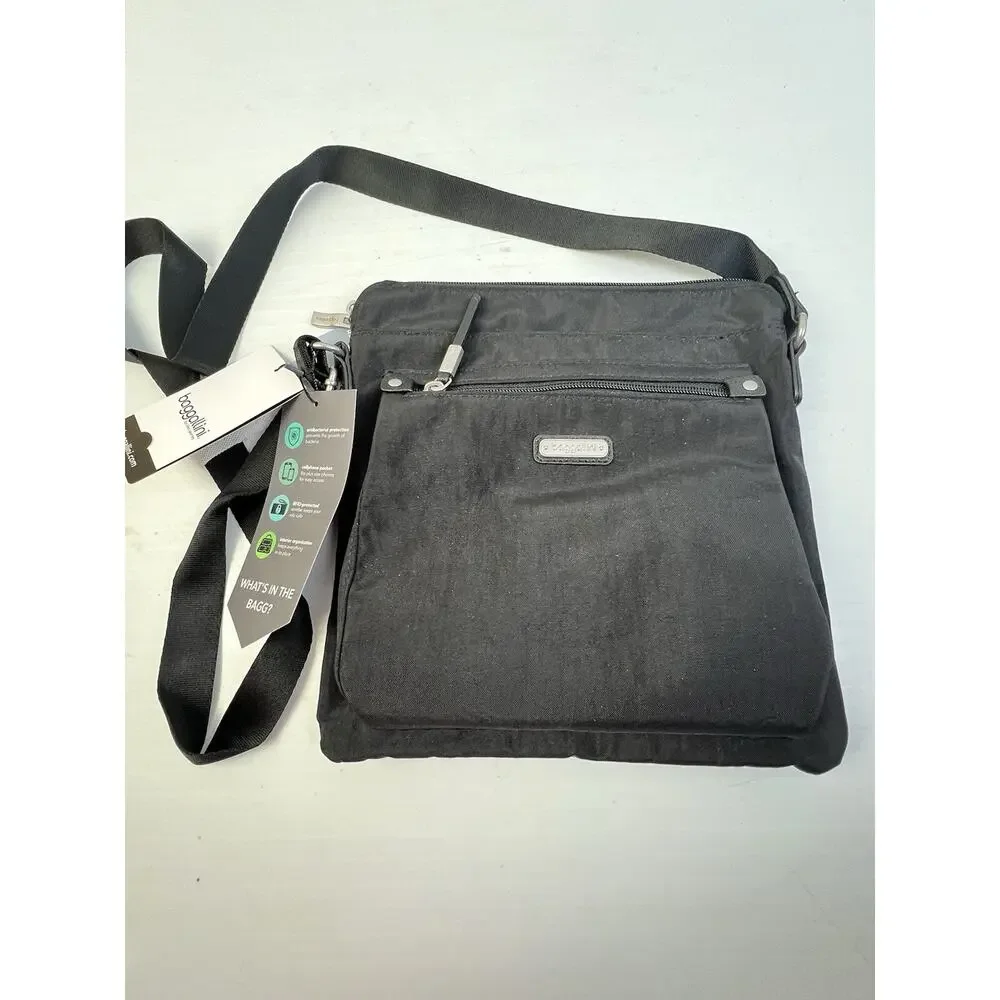 baggallini Crossbody Bag Black RFID Protection Organization Antibacterial Pocket